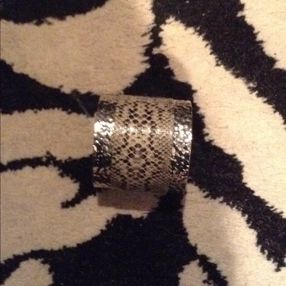 Silver and faux snakeskin wide cuff bracelet